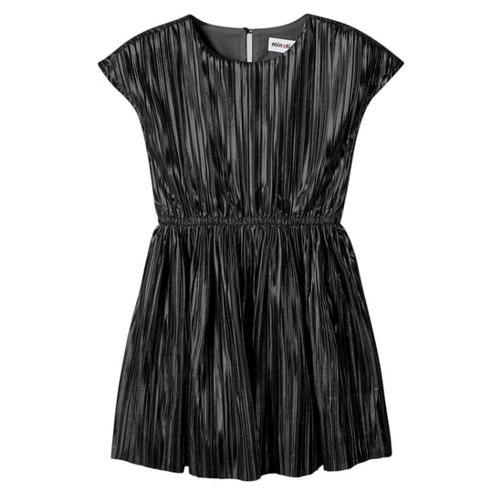Minoti Metallic geplooide jurk voor meisjes (Zwart) - Image 1