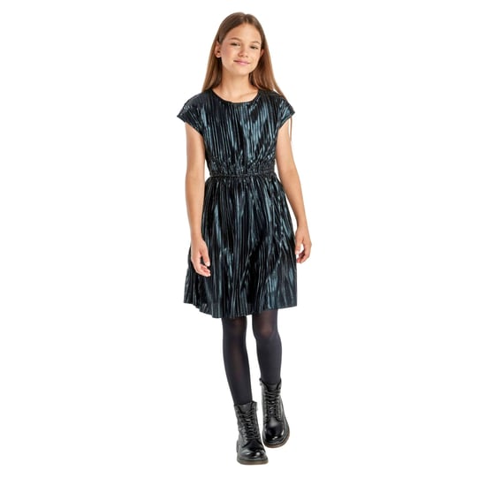 Minoti Metallic geplooide jurk voor meisjes (Zwart) - Image 4