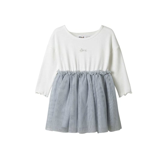 Minoti Meisjes Glitter Mesh Skater Jurk (Wit/Grijs) - Image 1