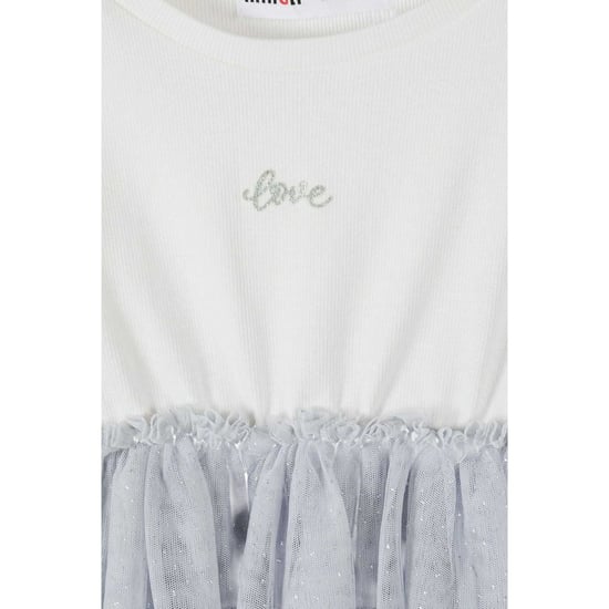 Minoti Meisjes Glitter Mesh Skater Jurk (Wit/Grijs) - Image 3