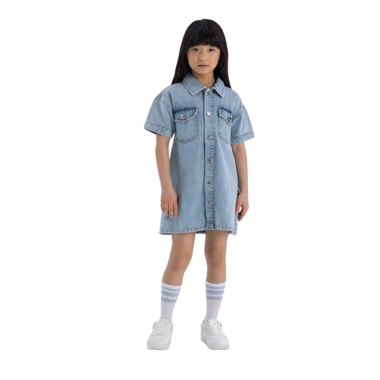 Minoti Denim jurk met korte mouwen voor meisjes (Lichtblauw) - Image 4