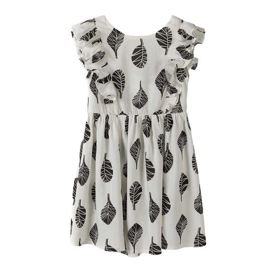 Minoti Zomerjurk met bladmotief voor meisjes (Wit/zwart) - Image 1