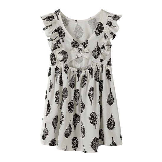 Minoti Zomerjurk met bladmotief voor meisjes (Wit/zwart) - Image 2