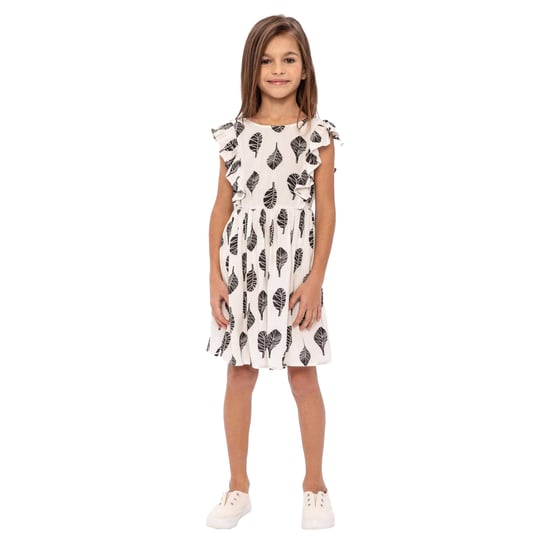 Minoti Zomerjurk met bladmotief voor meisjes (Wit/zwart) - Image 3