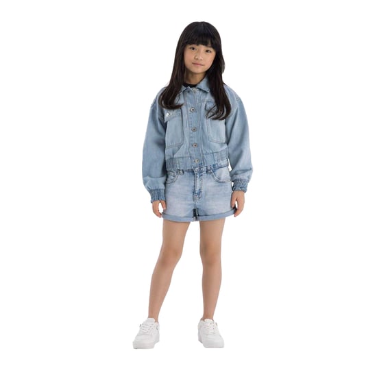 Minoti Effen denim shorts voor meisjes (Blauw) - Image 4