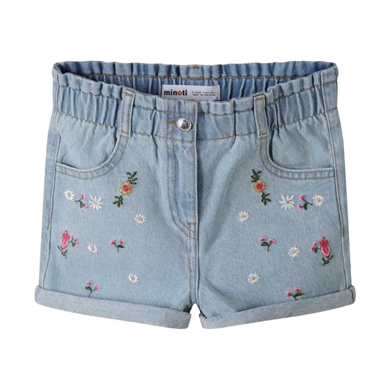 Minoti Korte geborduurde paperbag meisjes denim (Lichtblauw) - Image 1