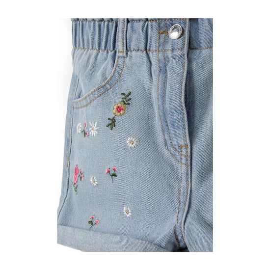 Minoti Korte geborduurde paperbag meisjes denim (Lichtblauw) - Image 3