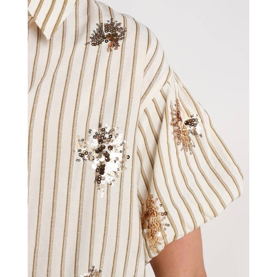 Nukus Nks02136 143 leia blouse stripe paillet offwhite/fango - Image 4