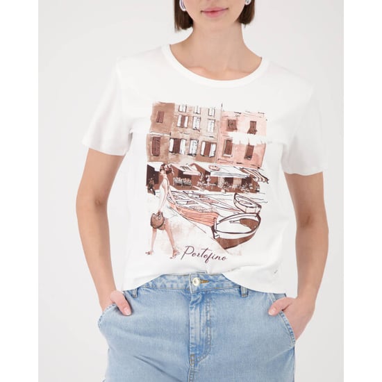 Monari  t-shirt with city print 410553 105 cream - Image 2