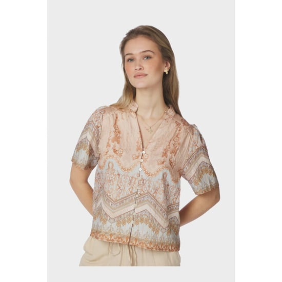 Neo Noir torana flower border blouse 169345 618 flower peach - Image 2