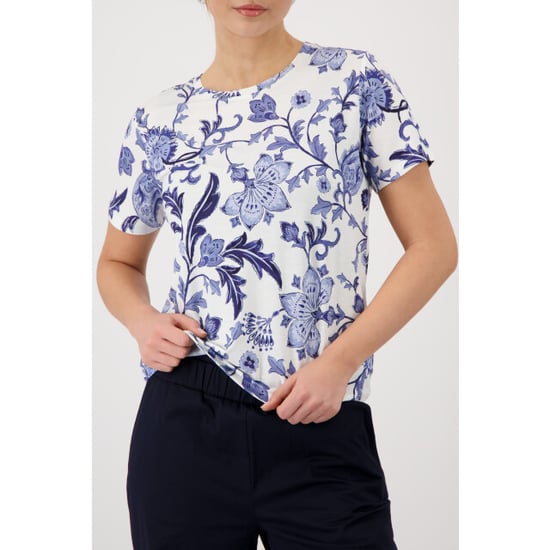 Monari t-shirt with floral pattern 410666 757 marine pattern - Image 1