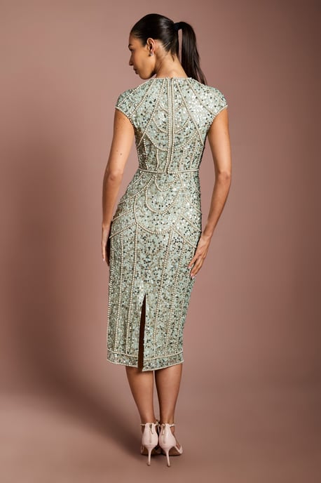 Cap Sleeve Pearl Embellished Pencil Dress - Image 3