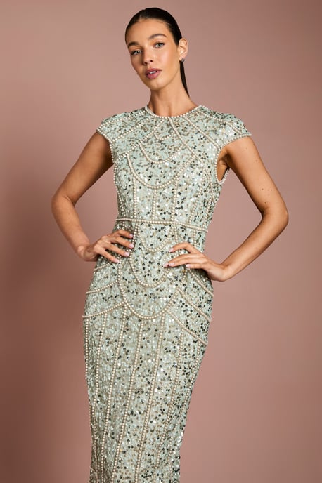 Cap Sleeve Pearl Embellished Pencil Dress - Image 4