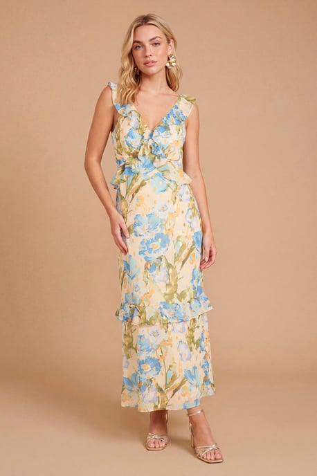 DP Luxe Ruffle Flutter Frill Tiered Hem Midi Dress - Image 1