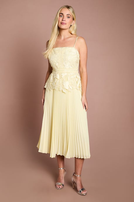 Petite Satin Lace Pleated Midi Dress - Image 1