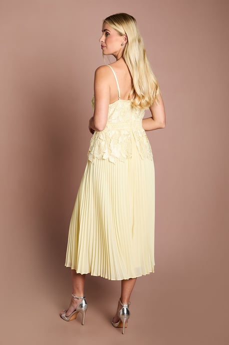 Petite Satin Lace Pleated Midi Dress - Image 3