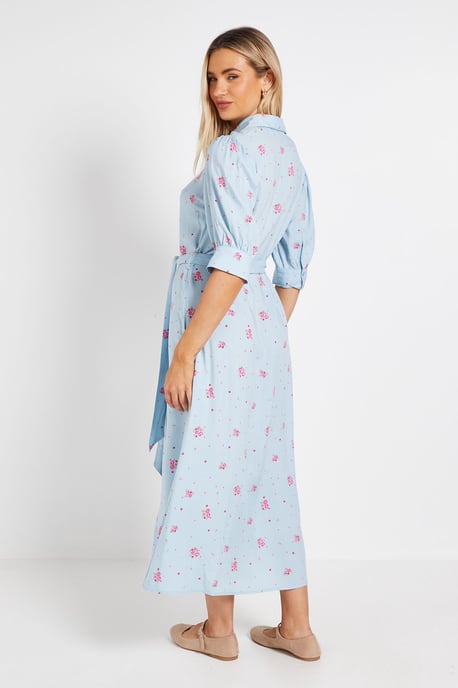 Blue Floral Midi Shirt Dress - Image 3