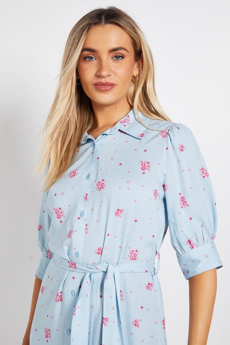 Blue Floral Midi Shirt Dress - Image 4
