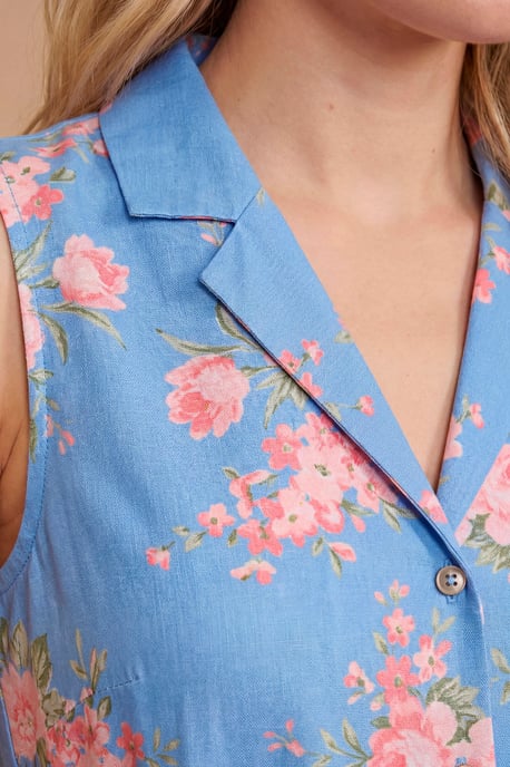 Petite Button Down Belted Printed Midi Dress - Image 2