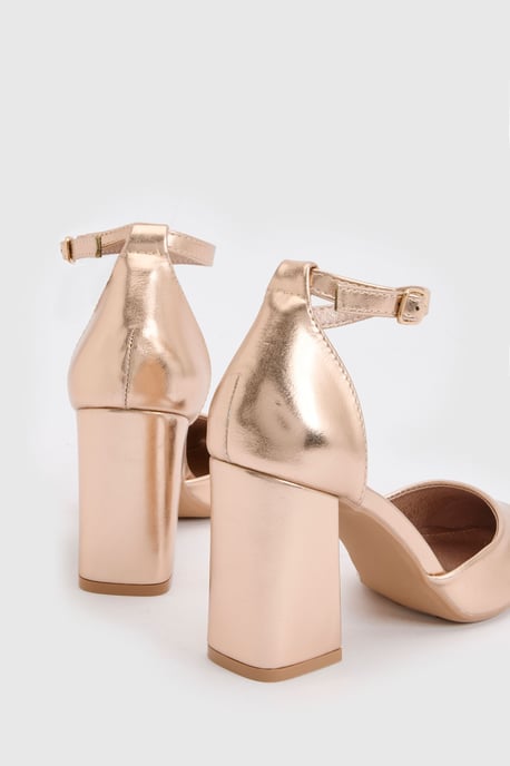 Blanche Ankle Strap Pointed High Block Heel Court Shoes - Image 2