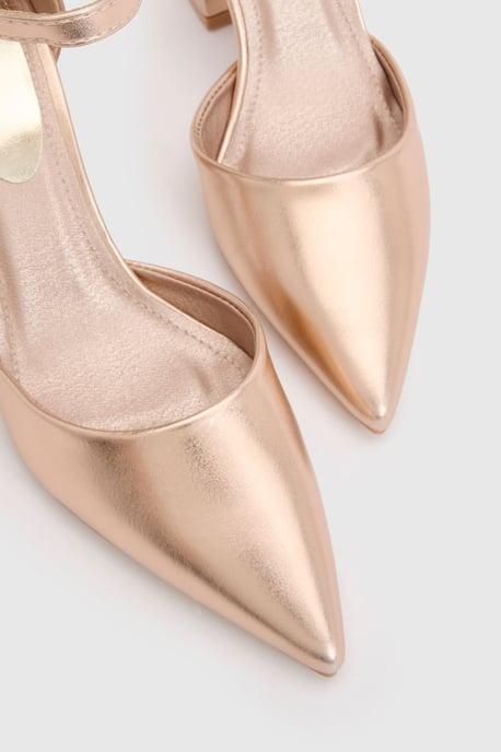 Blanche Ankle Strap Pointed High Block Heel Court Shoes - Image 3