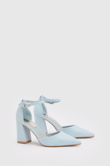 Blanche Ankle Strap Pointed High Block Heel Court Shoes - Image 1
