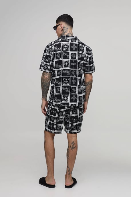 Tall Embroidered Tile Oversized Shirt & Relaxed Short Set - Image 2