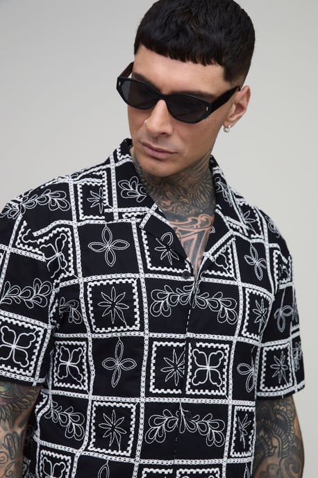 Tall Embroidered Tile Oversized Shirt & Relaxed Short Set - Image 3
