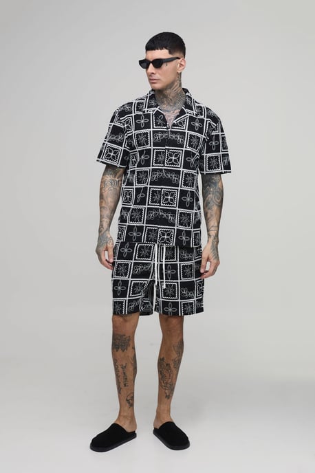 Tall Embroidered Tile Oversized Shirt & Relaxed Short Set - Image 4
