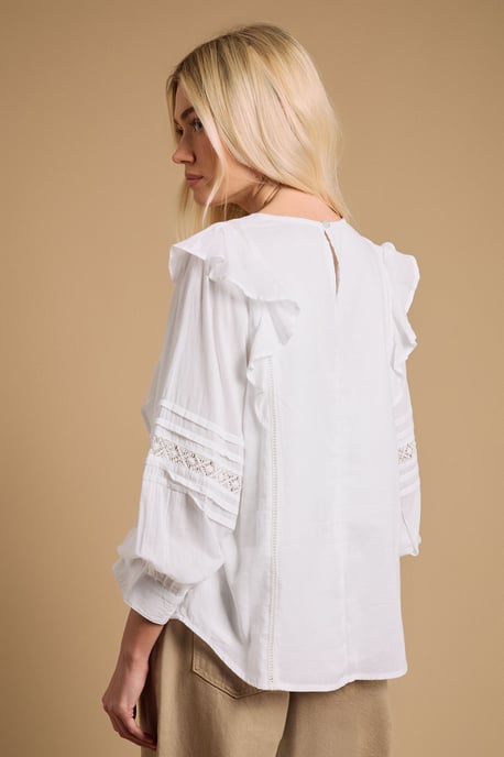 Trim Detail Frill Shoulder Crew Neck Blouse - Image 3