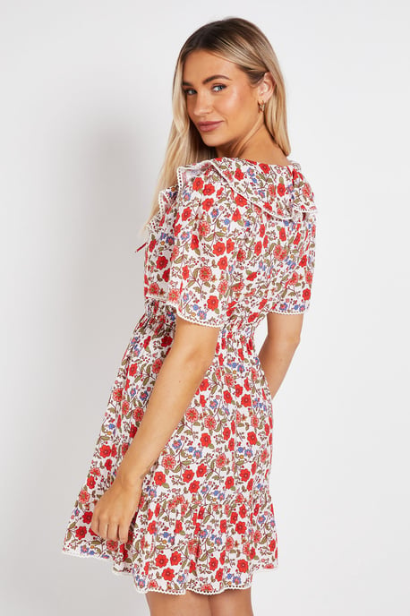 Collar Tie Detail Flutter Sleeve Mini Dress - Image 3