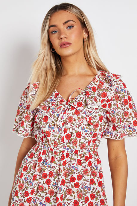 Collar Tie Detail Flutter Sleeve Mini Dress - Image 4