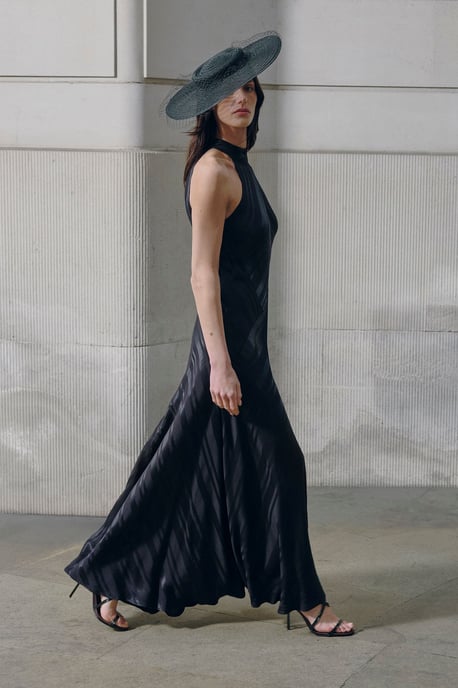 Stripe Fabric Detail Fluid Halter Maxi Dress - Image 1