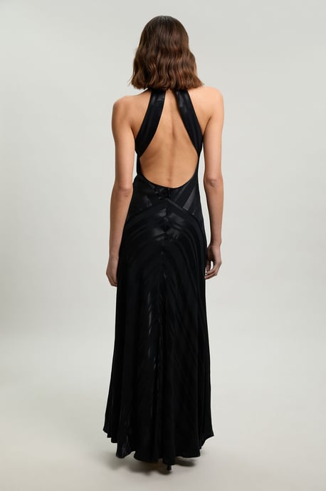 Stripe Fabric Detail Fluid Halter Maxi Dress - Image 3