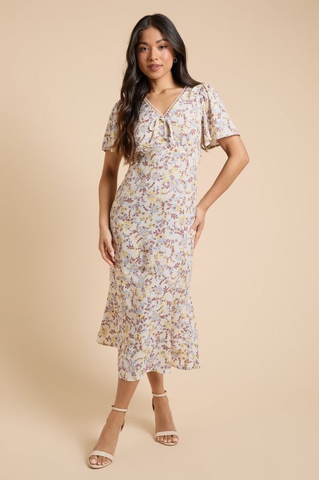 Petite Lace Trim Angel Sleeve Maxi Dress - Image 1