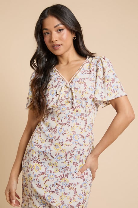 Petite Lace Trim Angel Sleeve Maxi Dress - Image 4
