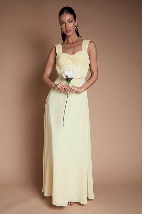 Pleated Chiffon Tie Sleeve Bridesmaid Maxi Dress - Image 1
