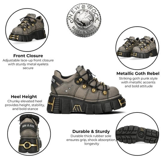 New Rock bruin-grijze leren gotische platform enkellaarsjes - M-120N-C119 - Image 2