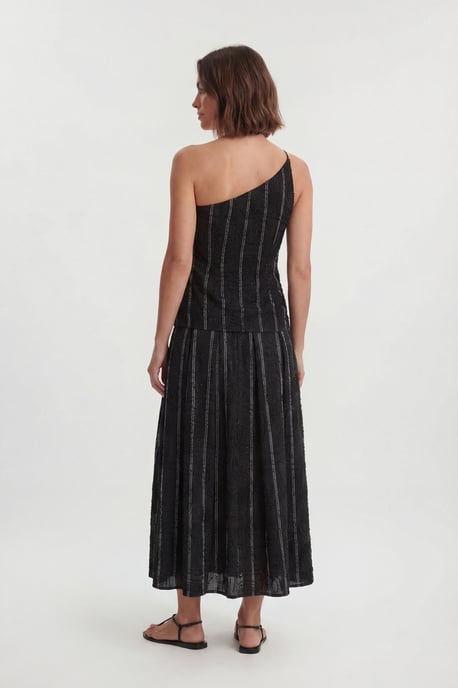 Beaded Pinstripe Asymmetric Neck Tailored Top - Image 3