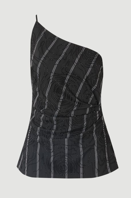Beaded Pinstripe Asymmetric Neck Tailored Top - Image 4