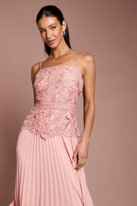 Satin Lace Pleated Midi Dress - Image 2