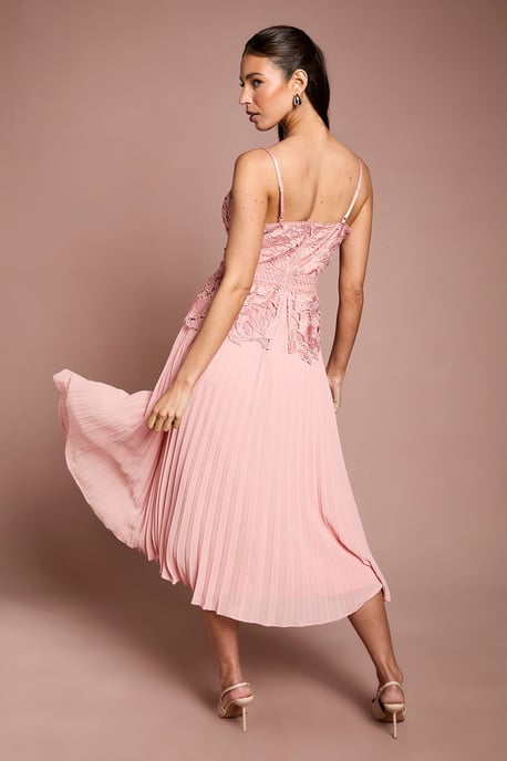 Satin Lace Pleated Midi Dress - Image 3