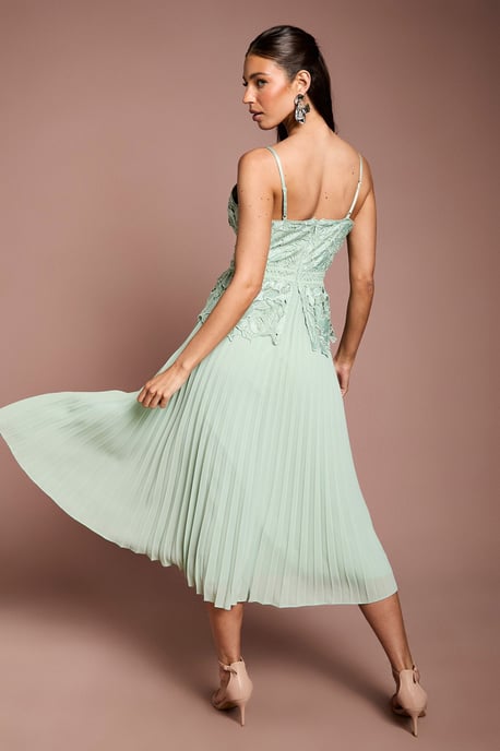 Satin Lace Pleated Midi Dress - Image 3