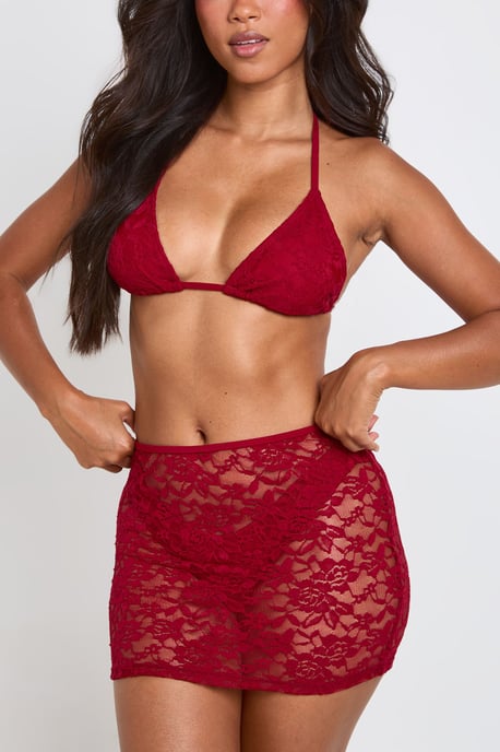 3 Piece Triangle Bikini Set with Lace Skirt - Image 4