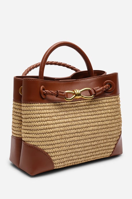 Where's That From Womens Luna Woven Leather Tote Bag With Gold Detail - Image 3