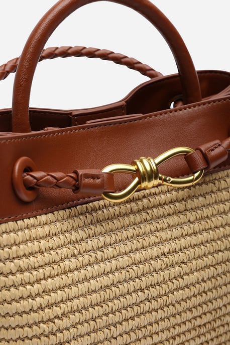 Where's That From Womens Luna Woven Leather Tote Bag With Gold Detail - Image 4