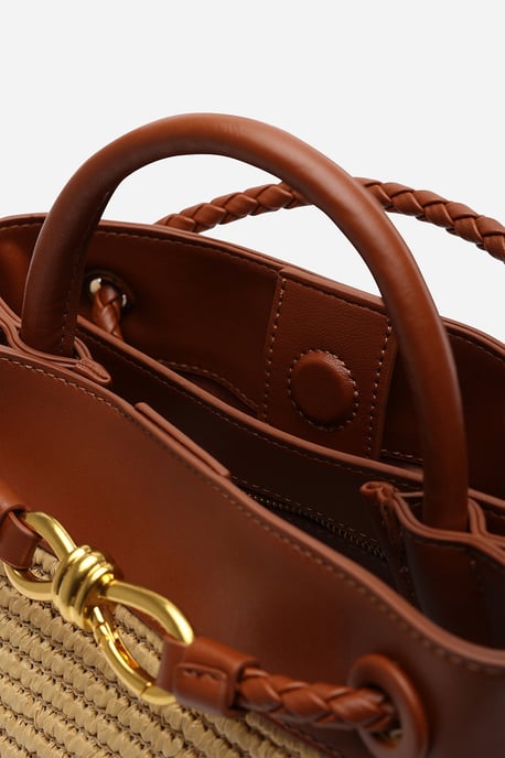Where's That From Womens Luna Woven Leather Tote Bag With Gold Detail - Image 5