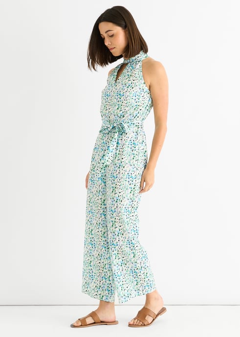 Blue Floral Halter Neck Jumpsuit - Image 3