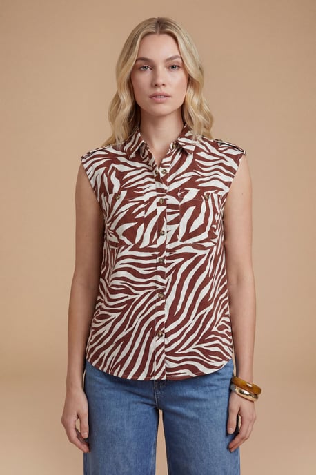 Zebra Pocket Detail Button Up Utility Blouse - Image 4