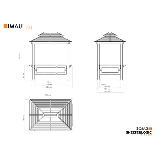 Sojag Maui aluminium bbq grillpaviljoen in houtlook 158x249x278 cm - Image 2